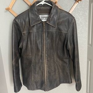 Perfectly distressed brown leather jacket